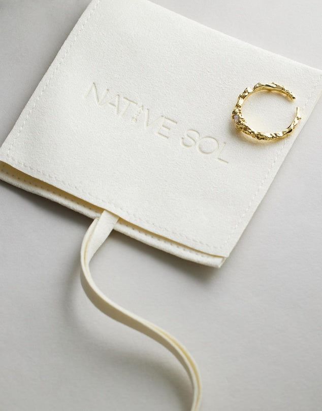 Mia Ring on top of jewellery pouch