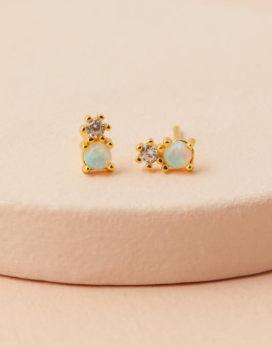 Milly Studs - White Opal flat lay close up