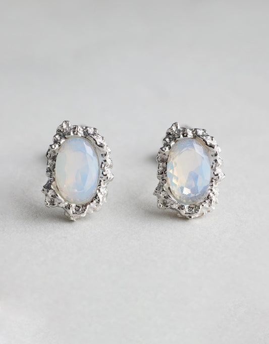 Simone Opal Studs - Silver front on flat lay
