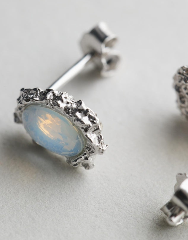 Simone Opal Studs - Silver side view flat lay