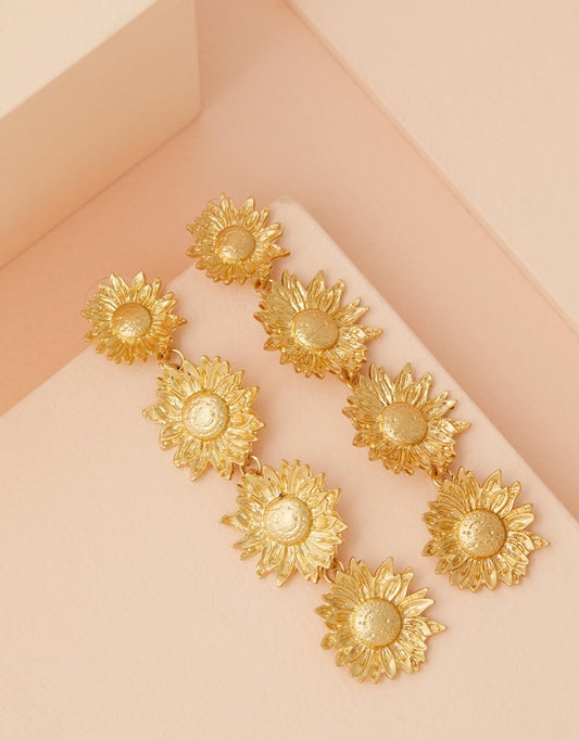 Follow The Sun - Sunflower Earrings - Gold