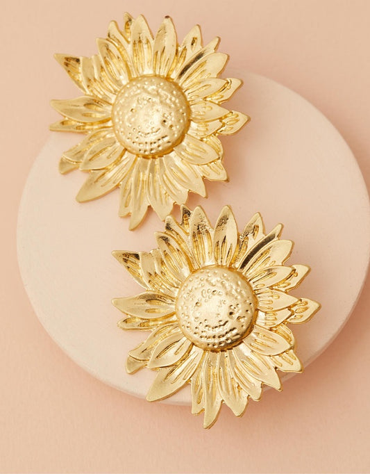 Follow The Sun Studs - Sunflower Earrings - Gold