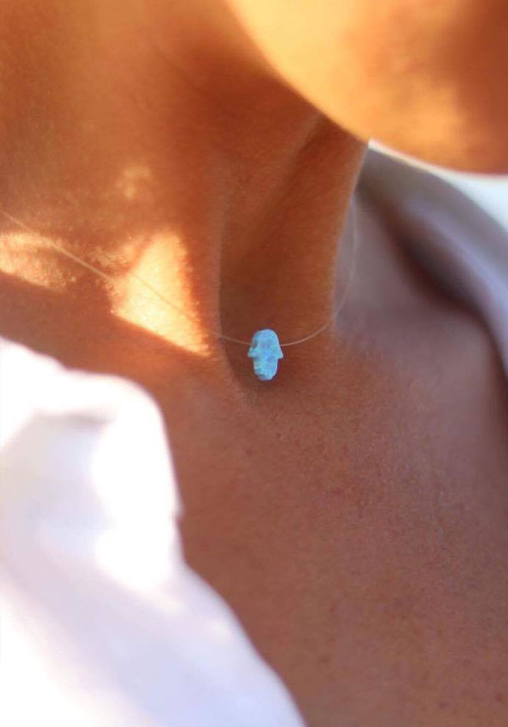 Floating Opal Hamsa / Blue