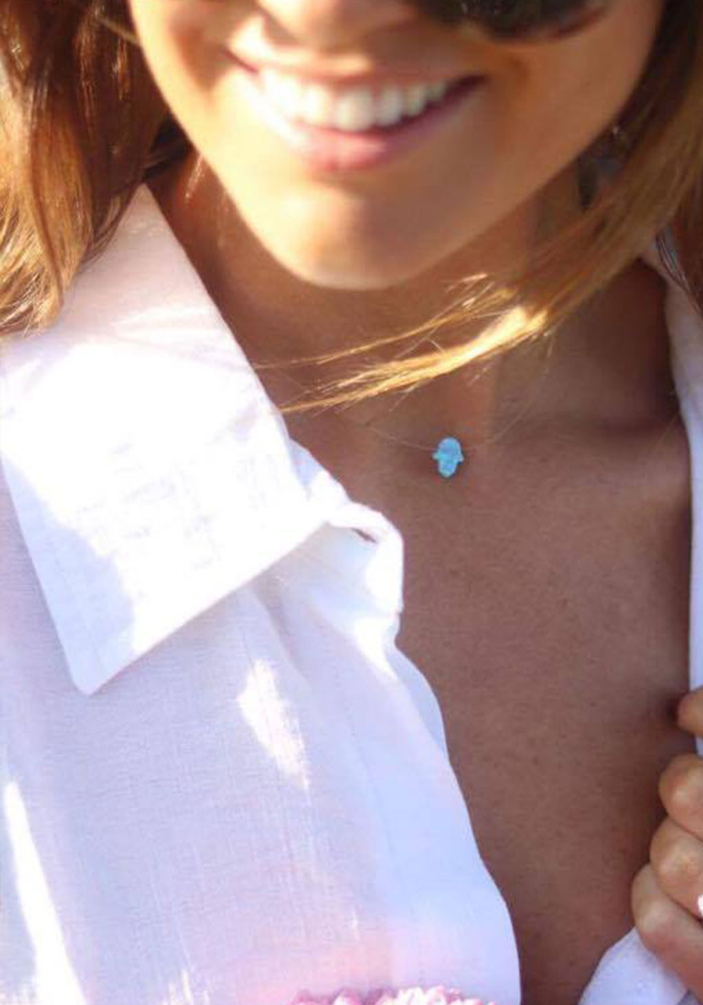 Floating Opal Hamsa / Blue