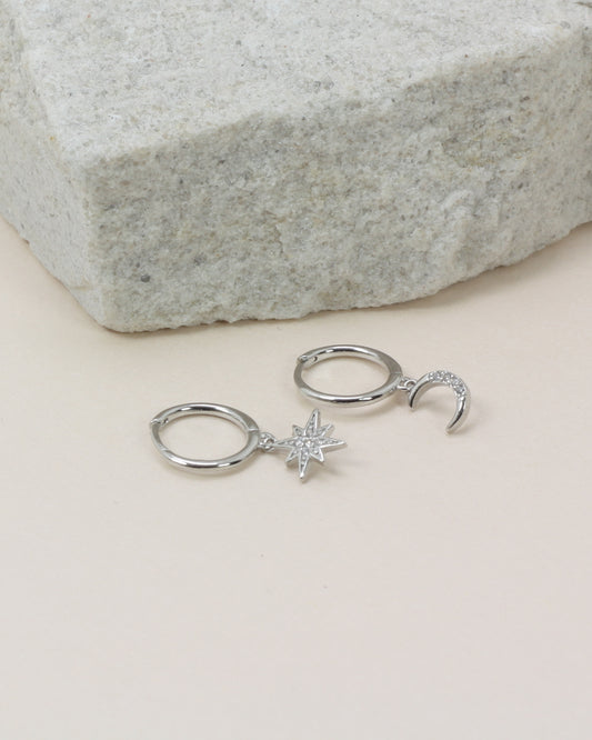 Night Sky Huggies - Silver flat lay close up