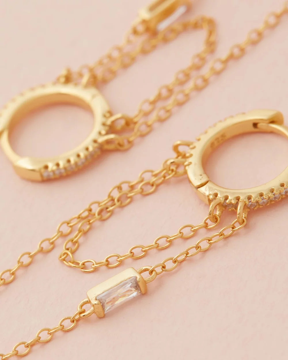 Phoebe Chain Huggies - Gold close up on pink background
