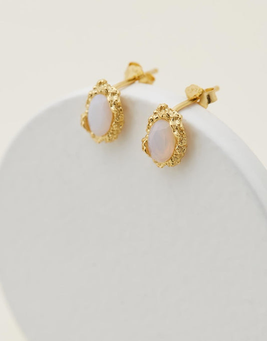 Simone Opal Studs - Gold with white background