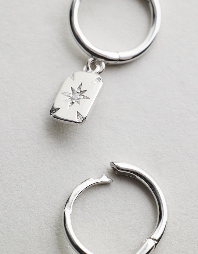 Ace Diamond Huggies - Silver flay lay close up