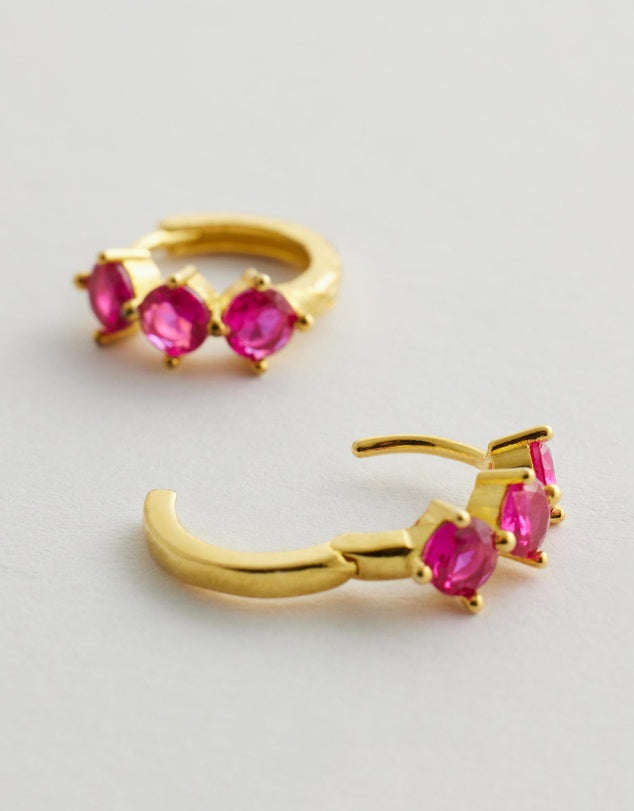 Amara Pink Gemstone Earrings flat lay side view