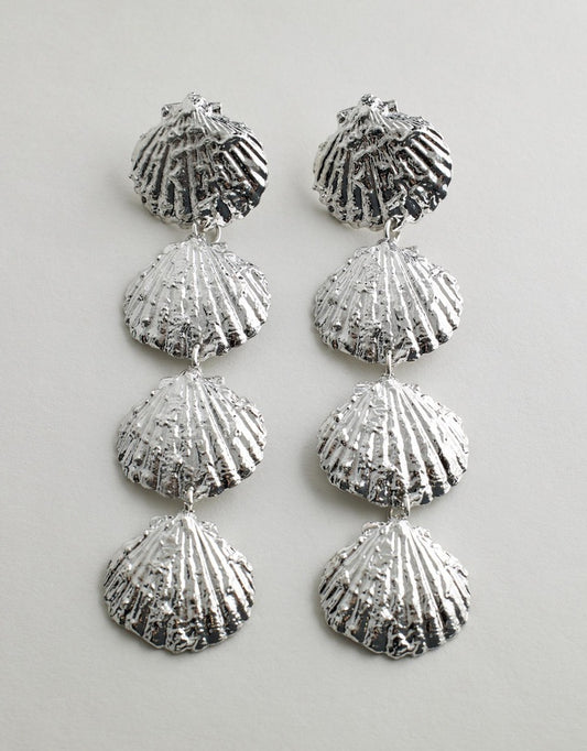 Collecting Shells Earrings - Silver on a light gray background