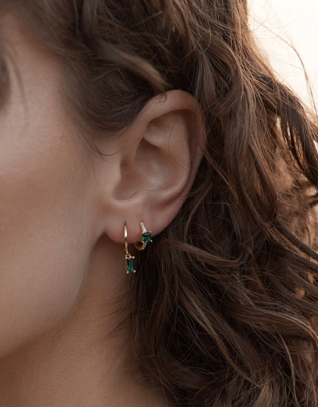 Gold Emerald Earring Set, close up front