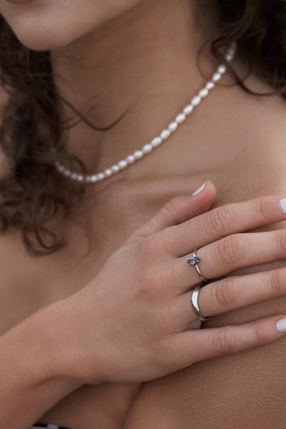 close up of womens hand Hannah Wave Ring - Silver