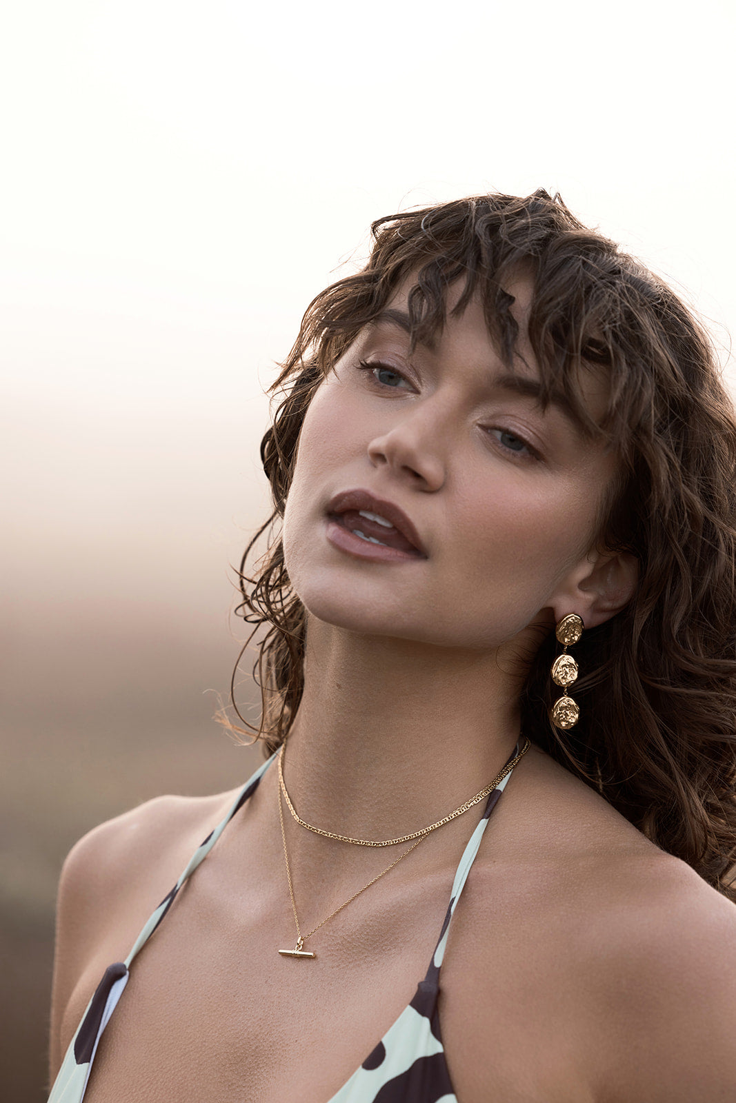 Havana Drop Earrings - Gold on model front view