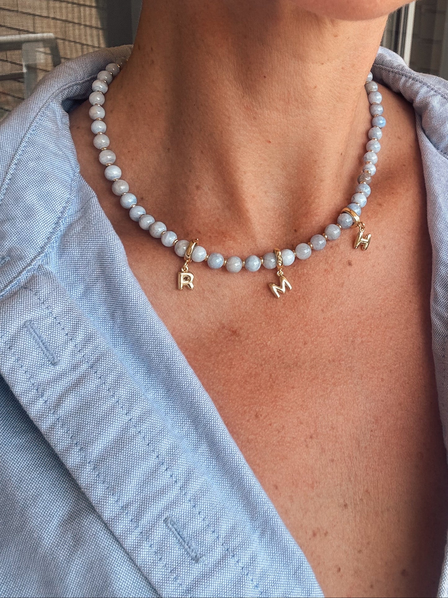 Handbeaded Initial Necklace - Sky