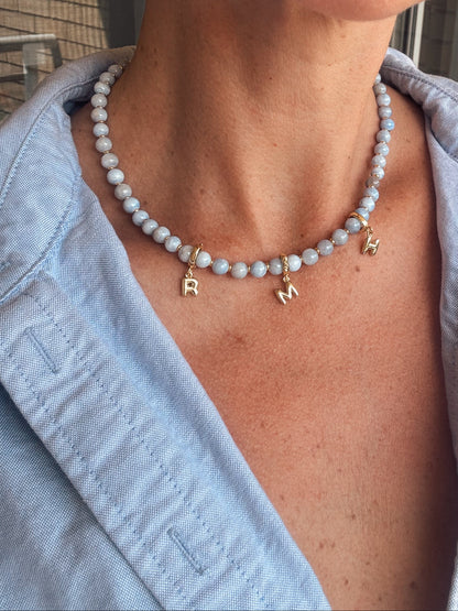Handbeaded Initial Necklace - Sky