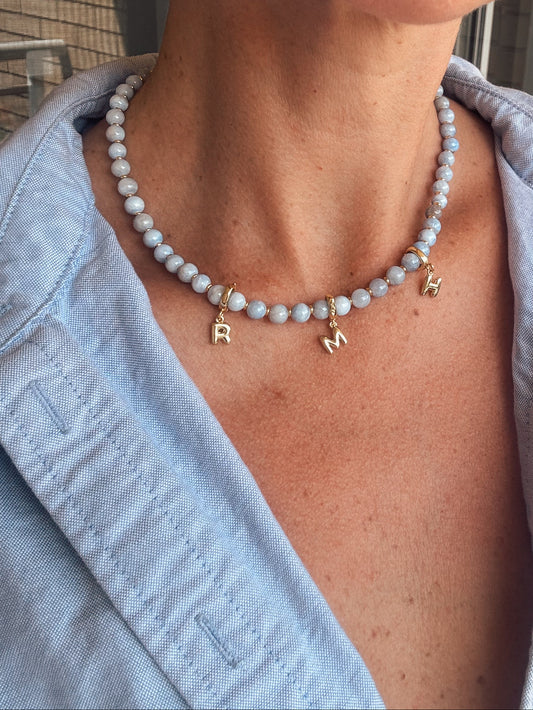 Handbeaded Initial Necklace - Sky