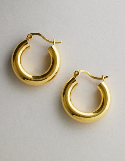 Indie Hoops - Gold earrings on a light gray background