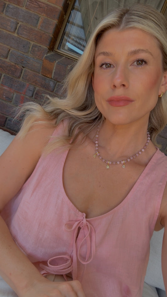 Initial Beaded Necklace Rose on person