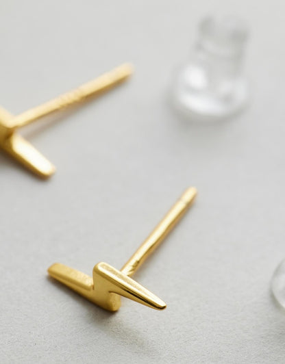 Lightning Bolt Studs - Gold close up
