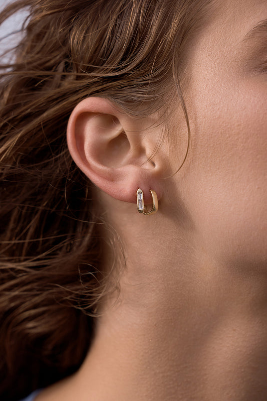 Maravelle Square Hoop Earrings on models ears