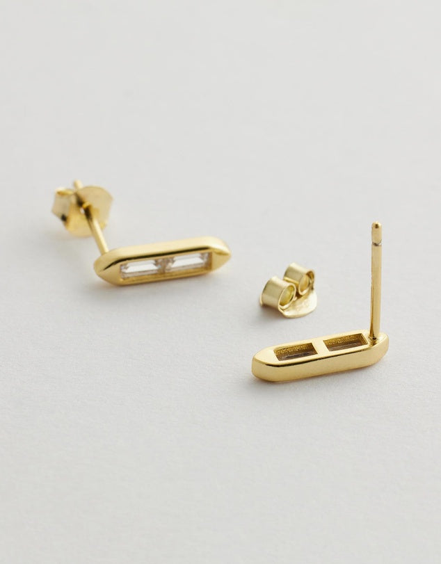 Marisol Crystal Studs Gold Flay Lay side view