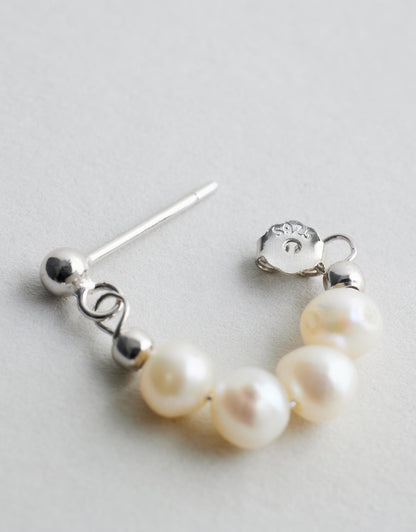 Mickie_Pearl_Hoop_Earrings_-_Silver flat lay product side angle