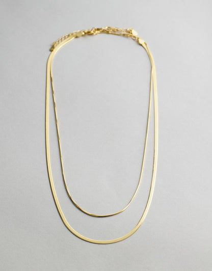 Romey Double Chain Necklace on grey background