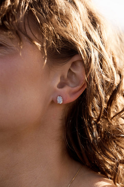 Simone Opal Studs - Silver on women's ear