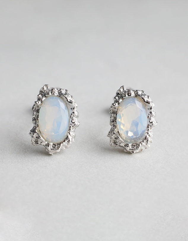 Simone Opal Studs - Silver front on flat lay