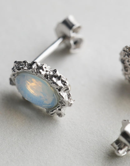 Simone Opal Studs - Silver side view flat lay