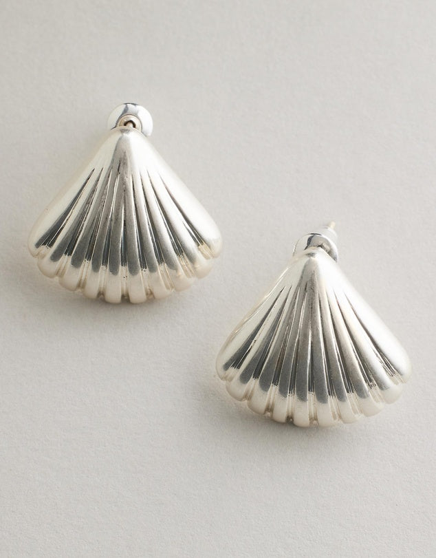 Tanah Shell Earrings - Silver close up flat lay