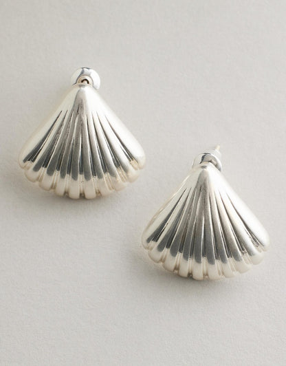 Tanah Shell Earrings - Silver close up flat lay