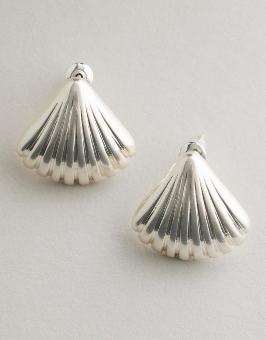Tanah Shell Earrings - Silver close up flat lay