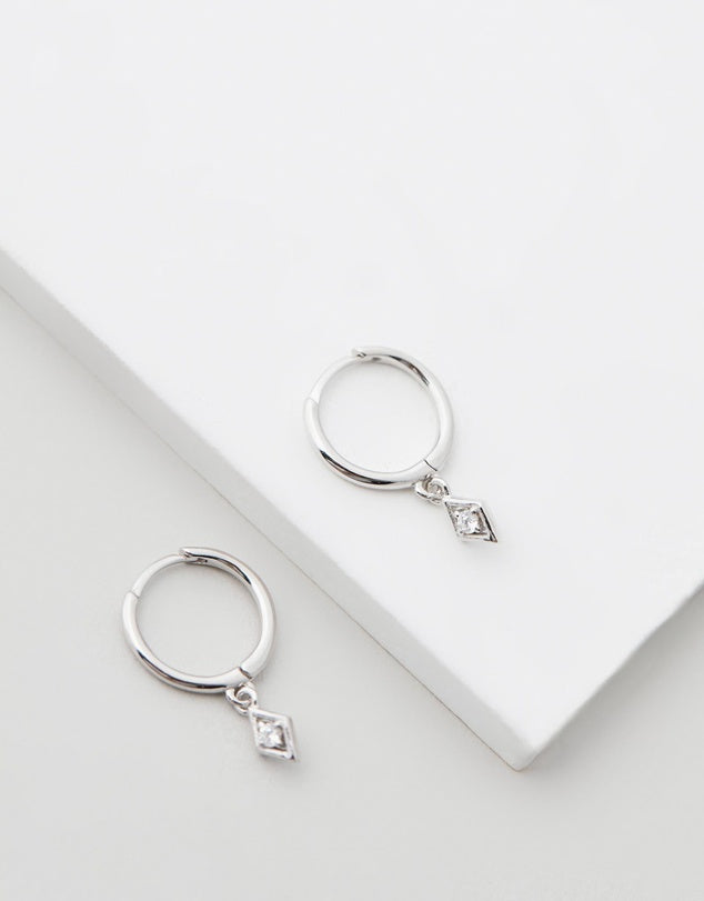 Ava Diamond Huggies - Silver flat lay on white background