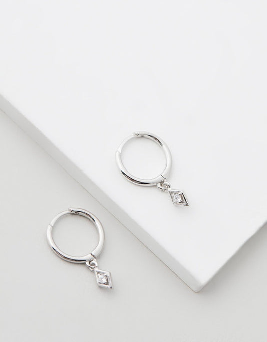 Ava Diamond Huggies - Silver flat lay on white background