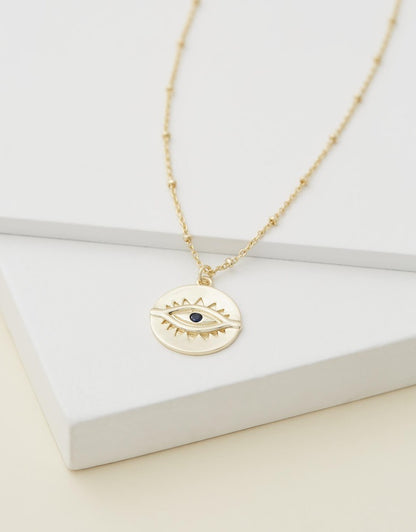 Evil Eye Necklace - Gold close up flat lay