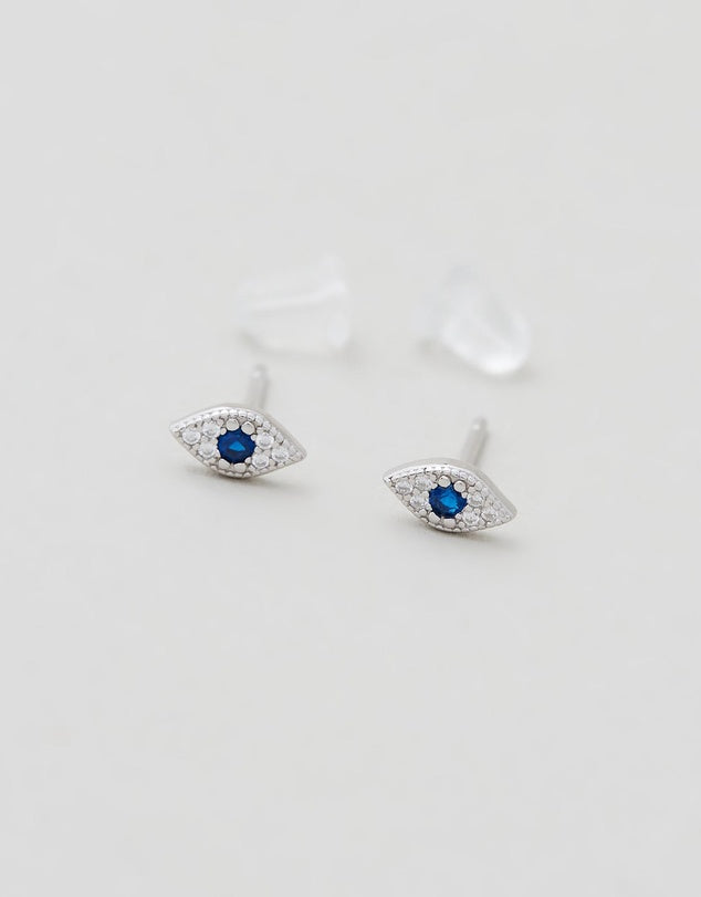 Evil Eye Studs - Silver front on view grey background