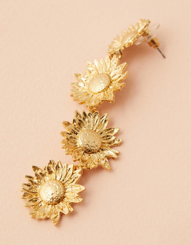 Follow The Sun - Sunflower Earrings - Gold close up side view