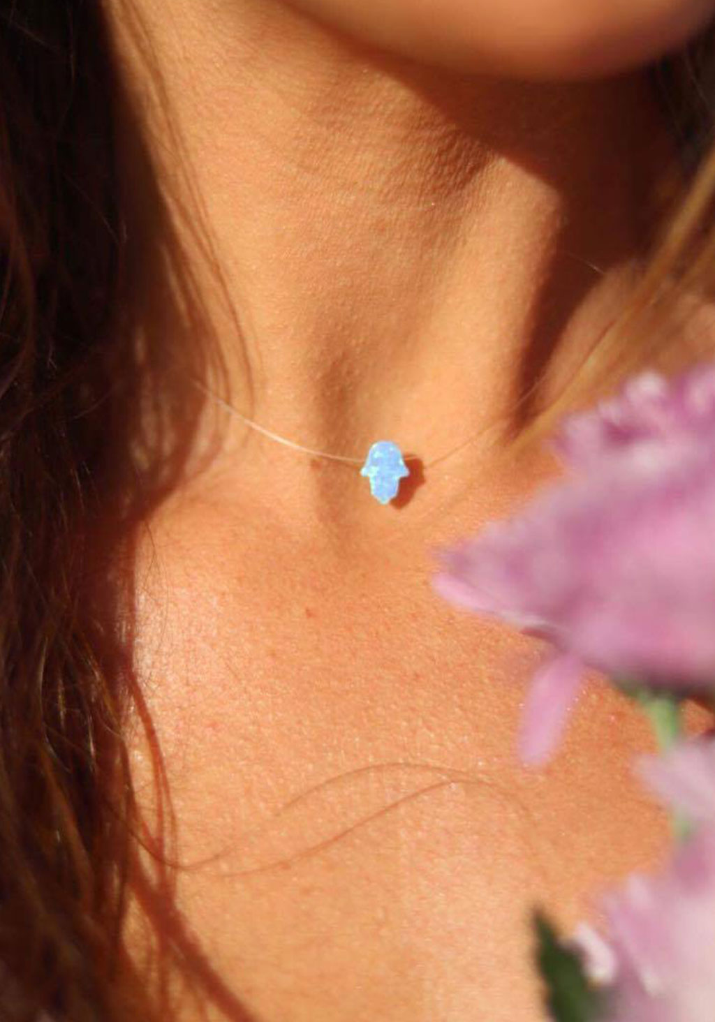 Floating Opal Hamsa / Blue