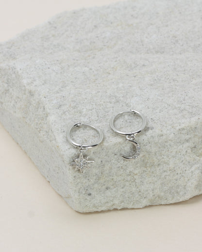 Night Sky Huggies - Silver close up on stone