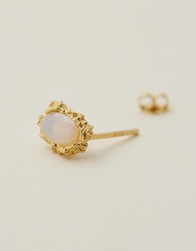 Simone Opal Studs - Gold single earring with white background