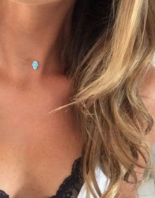 Floating Opal Hamsa / Blue